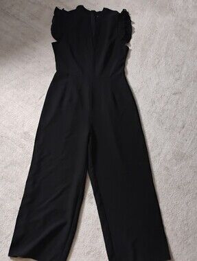 SHEIN Black Wide-Leg Ruffle Sleeve Jumpsuit